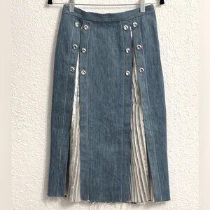 Tatman denim/chiffon kick pleat skirt